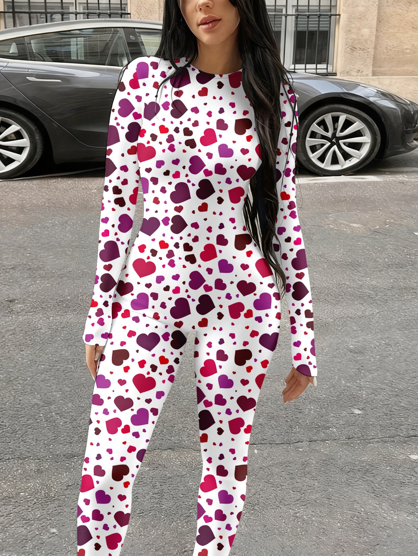Autumn Women'S Trendy Printed Jumpsuit | Casual Fashionable Sexy Long Sleeved Tight Fitting Jumpsuit with Crew Neck, Geometric Pattern