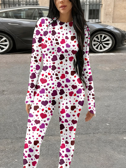 Autumn Women'S Trendy Printed Jumpsuit | Casual Fashionable Sexy Long Sleeved Tight Fitting Jumpsuit with Crew Neck, Geometric Pattern