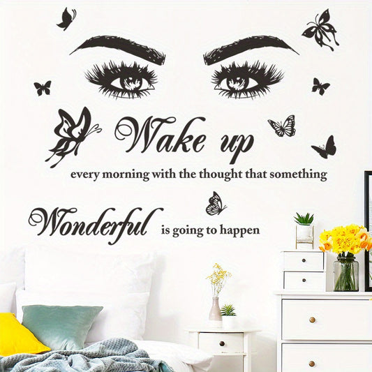 New Beautiful Woman Eyes Butterfly Slogan Bedroom Living Room Home Dormitory Entrance Decorative Wall Sticker