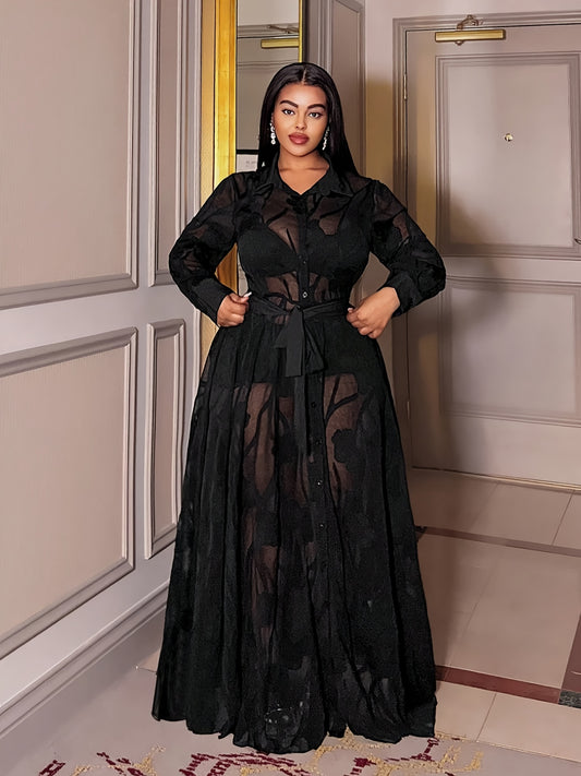 Plus Size - Elegant And Alluring Jacquard Lace Dress for Plus-Size Women