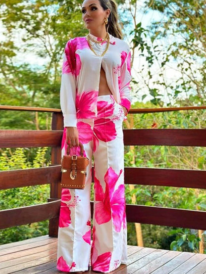 HERTALKWomen's fashion suit Zebra pattern long sleeve cardigan shirt trousers Women's new two-piece summer