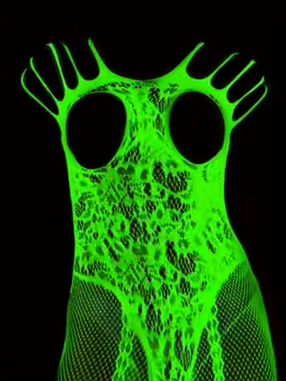 Sexy Lingerie, Glow-In-The-Dark, Erotic Onesies for Women Who Glow in The Dark, Hollowed-Out Lingerie Socks, Spicy Slim Fit, Bedtime Temptation for Passion Robes, Alluring Night Wear