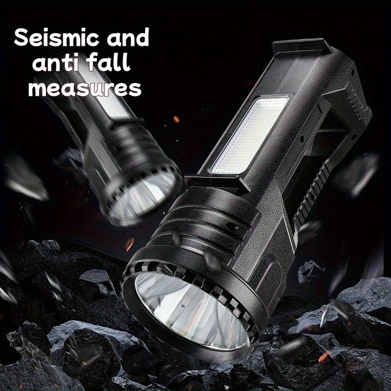 QIIIQ High-Power LED Flashlight with -C Fast, &, Handle & Side Light, Long-Range Bright Beam, Portable Rechargeable Spotlight for Camping, Hiking, Emergency, Search & Rescue - Compatible with -C Devices, Cable Included, Durab