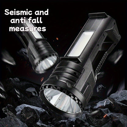 QIIIQ High-Power LED Flashlight with -C Fast, &, Handle & Side Light, Long-Range Bright Beam, Portable Rechargeable Spotlight for Camping, Hiking, Emergency, Search & Rescue - Compatible with -C Devices, Cable Included, Durab