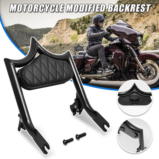 Motorcycle Sissy Bar with Skull Design, Thickened Steel, Compatible with Harley Touring CVO Road Street Glide Road King 2009-2024
