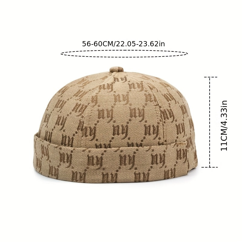 Men's & Women's Retro Snapback Brimless Melon - Beige/Navy/Black/Red/Brown/Grey with NY Logo-Like Letter Print, All-Season Casual Hat, -Filled for Warmth, Hand Washable (Unisex) for Hip-Hop & Casual Attire