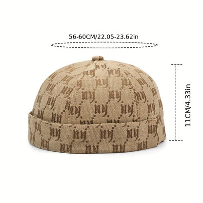 Men's & Women's Retro Snapback Brimless Melon - Beige/Navy/Black/Red/Brown/Grey with NY Logo-Like Letter Print, All-Season Casual Hat, -Filled for Warmth, Hand Washable (Unisex) for Hip-Hop & Casual Attire