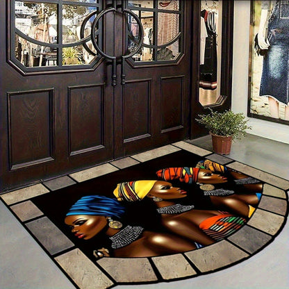 1pc African Tribal Door Mat - Heavy-Duty 850gsm Thick Mat with African Women & Tribal Patterns, /BrownRed/Orange - for Home Gym, Entryway - Machine-made Polyester Mat - Ideal For Halloween, Christmas, Thanksgiving, New Year'S