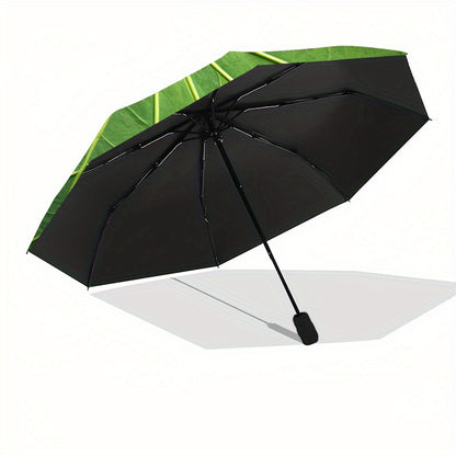 1pc, green textured pattern umbrella - automatic opening and closing, sturdy iron frame, portable folding design, suitable for men and women in all seasons, outdoor umbrella for travel, office, formal occasions.