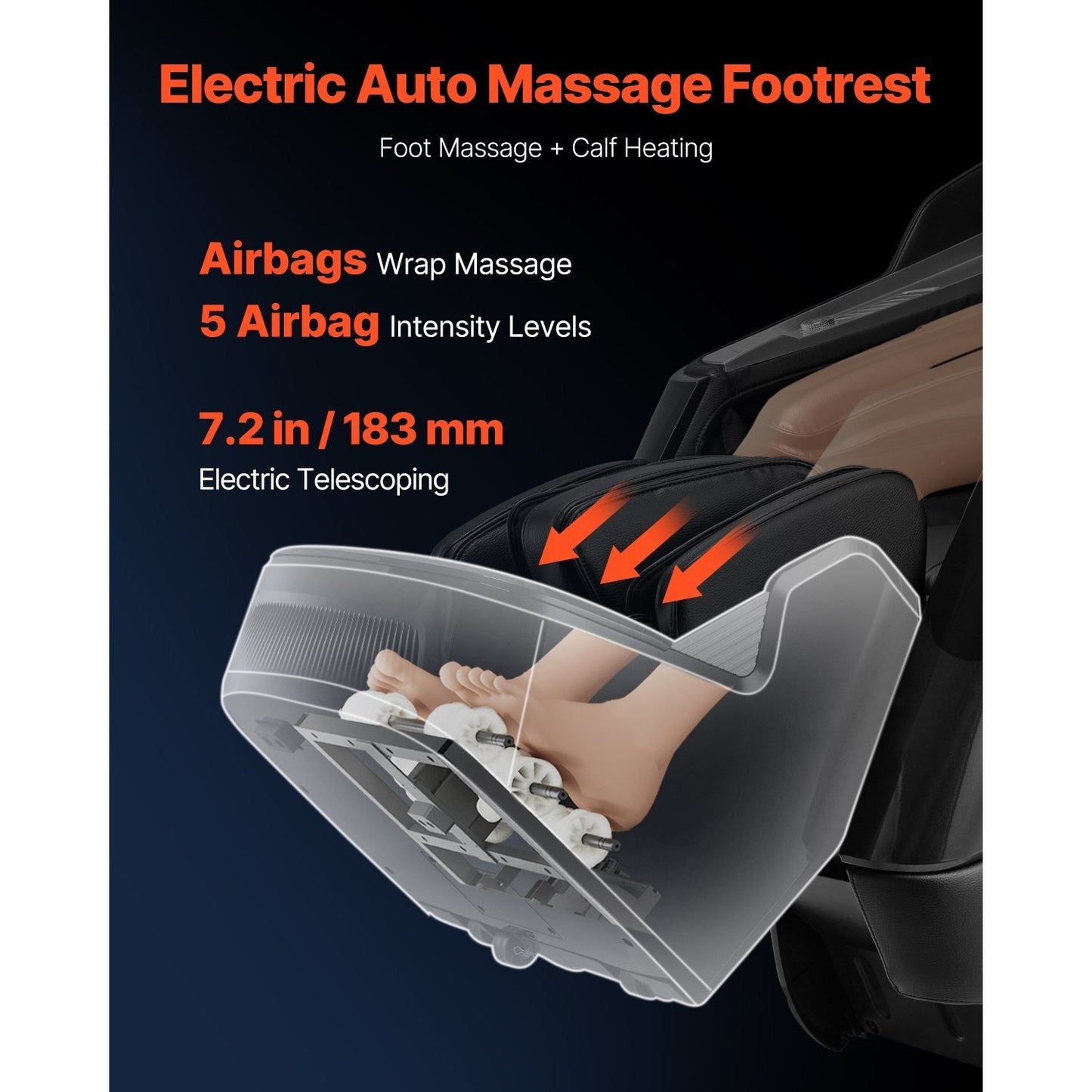 VEVOR Dual-Core 4D+3D Full Body Massage Chair, with Extended SL Track, Deep Yoga Stretch, Electric Extendable Footrest, TFT, AI Voice Control, Heat, Airbags, Armrest Controls, Wheels