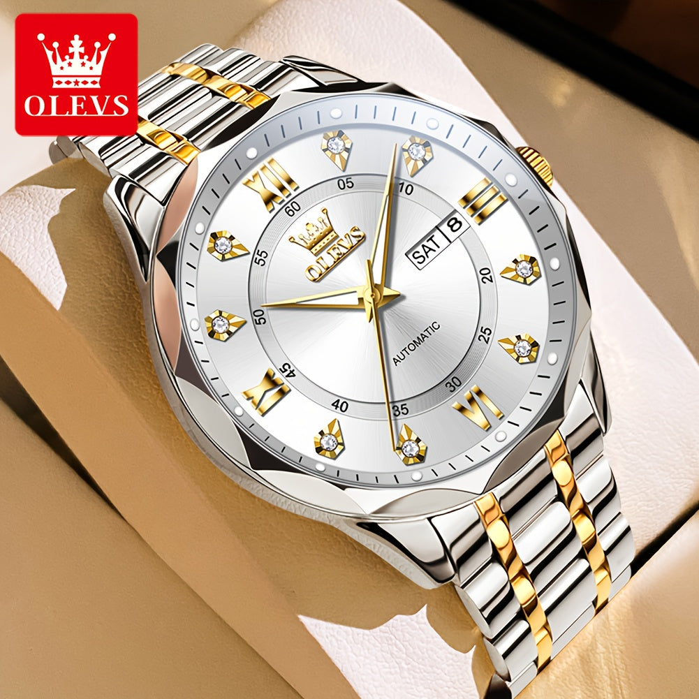 OLEVS Luminous Stainless Steel Automatic Mechanical Watches for Men Brand New Luxury Original Business Golden Men's Wrist Watches Classic Trend Best Selling High Quality Men's Watches,  Classic Design, Premium Materials, Gift