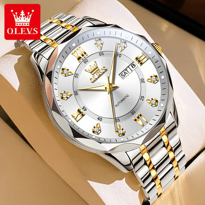 OLEVS Luminous Stainless Steel Automatic Mechanical Watches for Men Brand New Luxury Original Business Golden Men's Wrist Watches Classic Trend Best Selling High Quality Men's Watches,  Classic Design, Premium Materials, Gift