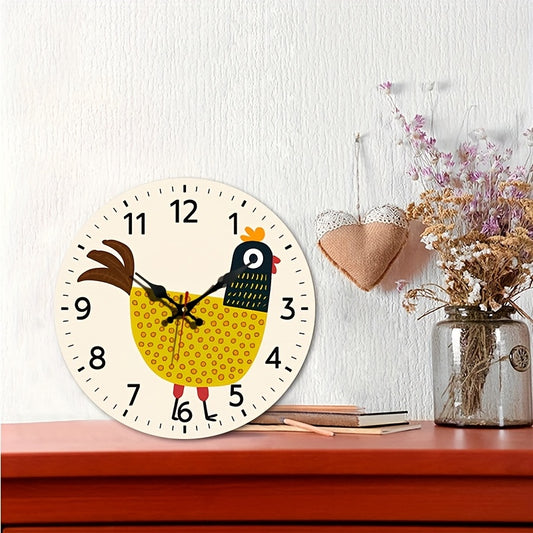 1pc Charming Cartoon Chicken Wall Clock - Silent Quartz, Battery Operated (Not Included), Wooden Frame with Colorful Design, Perfect for Bedroom, Living Room, Office, Kitchen, or Bathroom Decor, Bedroom Wall Clock | Playful D