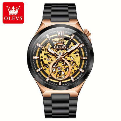 OLVES Stainless Steel Automatic Mechanical Watches For Men Luxury Top Brand Business Fashion Men'S Watches New Trend Classic Original High Quality Best Selling Men'S Wrist Watches, Without Battery