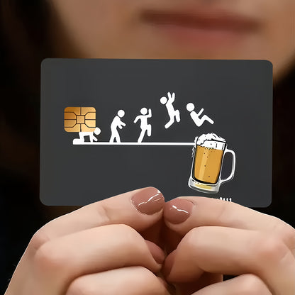 Fun Beer" Funny Pattern Waterproof Sticker Credit Card Skin Cover Ultra-Thin, High Quality, Scratch Resistant Suitable for Credit Cards, Debit Cards, Bus Cards, Removable Self-adhesive Most Cards, Decorative Sticker For Men A