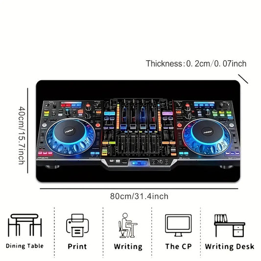 2D Flat Printing 1pc Large Music Mixer Panel Mouse Pad, Non-Slip Rubber Base, 15.7 X 31.4inch, Colorful DJ Design with Lights And Sounds, Ideal for Office Or Home Use, Musical Instrument Decor, 2D Flat