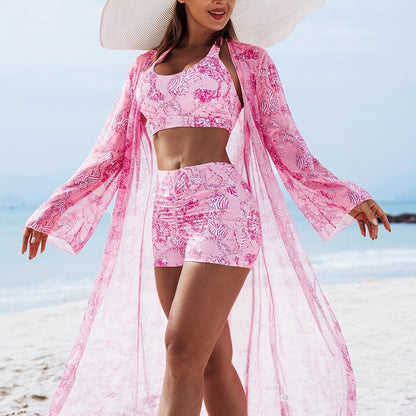 New European and American Style Sexy Women 3pcs Bikini Set with Multi Color Prints