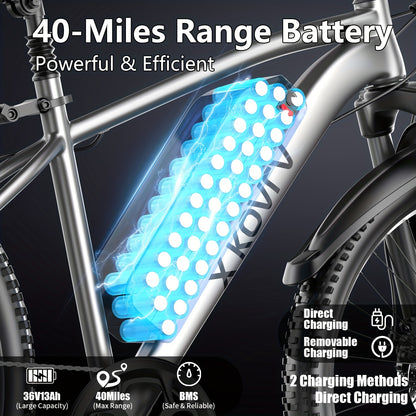 26 Inch Adult Electric 48V10Ah Removable Battery 740W Peak Motor 20 MPH All-Terrain Mountain E- with Front Suspension, Disc Brakes & LCD Display - Heavy-Duty Tire Conversion (Compatible with 110-240V) for Men &