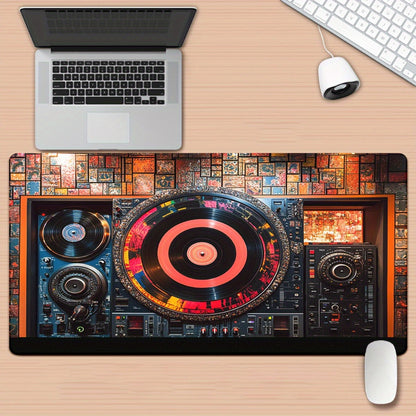 1pc XXL Large DJ Turntable Design Desk Mat - Realistic DJ Equipment Replica with Vinyl Records & DJ Mixer Layout, Non-Slip Gaming/Office Computer Keyboard & Mouse Pad for PC Gamers, Music Producers, DJ Setup Accessories, Comp