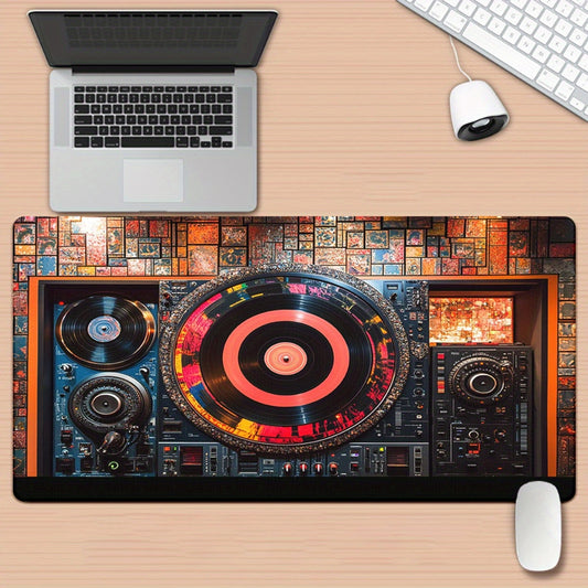 1pc XXL Large DJ Turntable Design Desk Mat - Realistic DJ Equipment Replica with Vinyl Records & DJ Mixer Layout, Non-Slip Gaming/Office Computer Keyboard & Mouse Pad for PC Gamers, Music Producers, DJ Setup Accessories, Comp