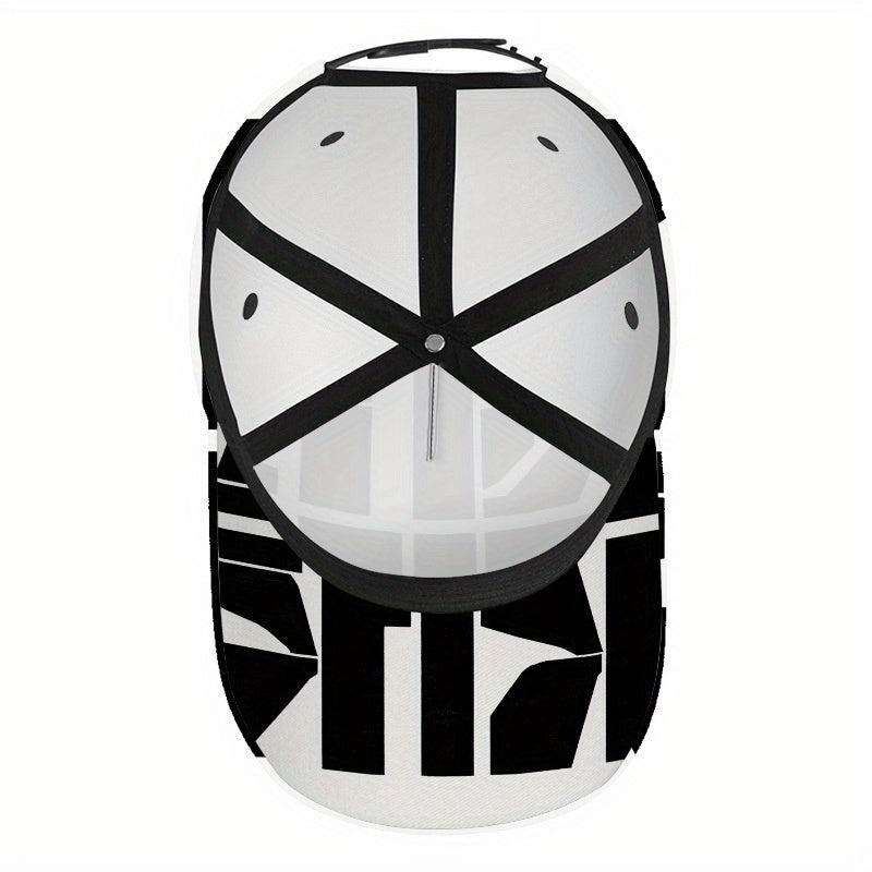 1pc Bold 2D All-Over Print Adjustable Snapback - Funky Full-Body Baseball Hat with Bold Text Design, Adjustable Strap for Sports, Running, Gym & for halloween/Christmas/Thanksgiving Events - Polyester Casual Streetwear Access