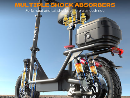 Hisent Adult Electric Scooter- 20 Mph, 740W Peak Motor, 10Ah/15Ah Lithium Battery, 15-40 Mile Range, 14 Foldable With Seat And Storage Box, Dual Suspension, Dual Brake System, Ample Storage, Alloy Steel Frame Durable, Commute