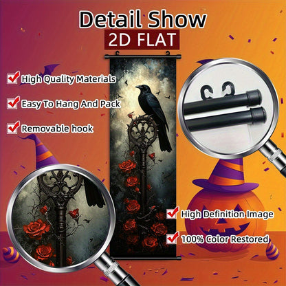 2D Flat, 2D/FLAT 4pcs Dark Gothic Style Hanging Wall Art Set, Raven and Rose Decorative Paintings - Odourless & Fade-Resistant Halloween Décor for Entryway Basement Bedroom Living Room to Add a Mysterious Ambiance, Halloween