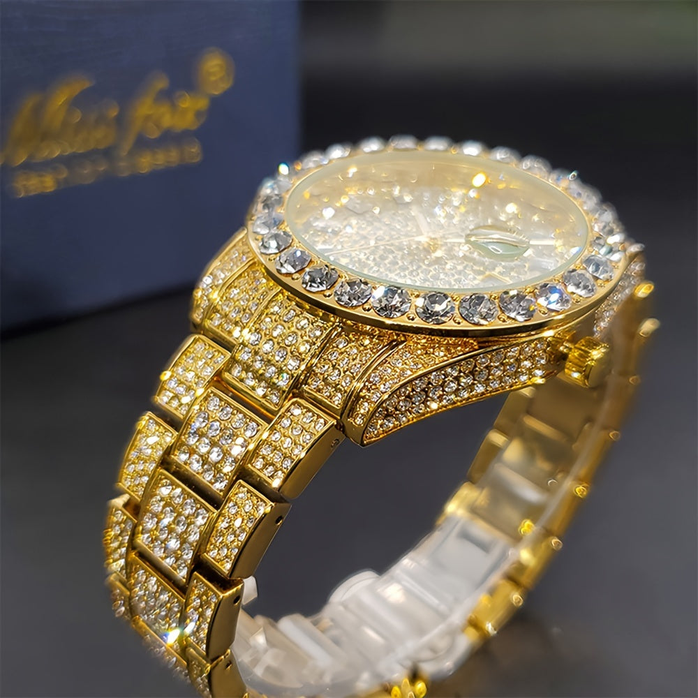 Men's Classic Business Quartz Watch - Rhinestone Dial, Zinc Alloy Strap - Party Style | Calendar Feature | Battery Powered