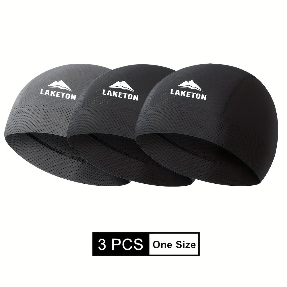3pcs Men'S Lightweight, Breathable Running Caps - High Elastic, Quick-Dry, Moisture-Wicking for Outdoor Sports & Cycling, Black with White Logo, Sports Headgear | Modern Knit Cap | Stretchable Fabric