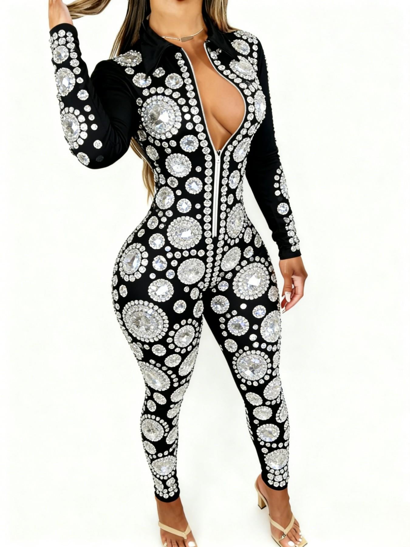 Women' Sexy Bodycon Jumpsuit - High-Elasticity Collar One-Piece Suit, Machine-Washable - Wear, Non- Tight-Fit for /Casual/ - Labelling the Print 'grid' for Clarity (No or for Cases)