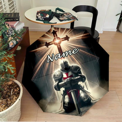 Personalized Medieval Knight Templar Umbrella - Name/Text, Automatic Open/Close, Heavy-Duty 8-Rib Windproof Design, Medieval-Themed Gift for History Buffs, Knights, Birthday or Christmas Present - Portable Travel Umbrella for