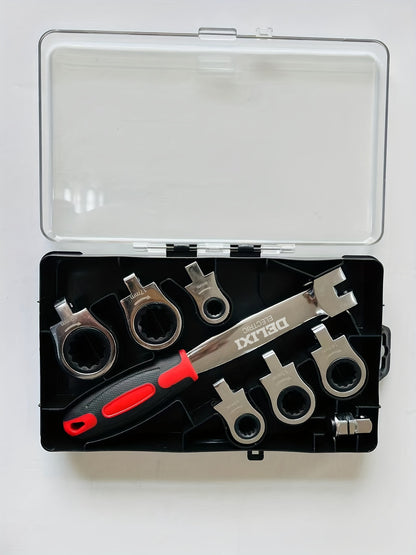 12-In/6-In Interchangeable Head Ratchet Socket Wrench, Flexible Head Combination Wrench Set, Adjustable Head Ratchet Wrench Set, Quick Wrench Set