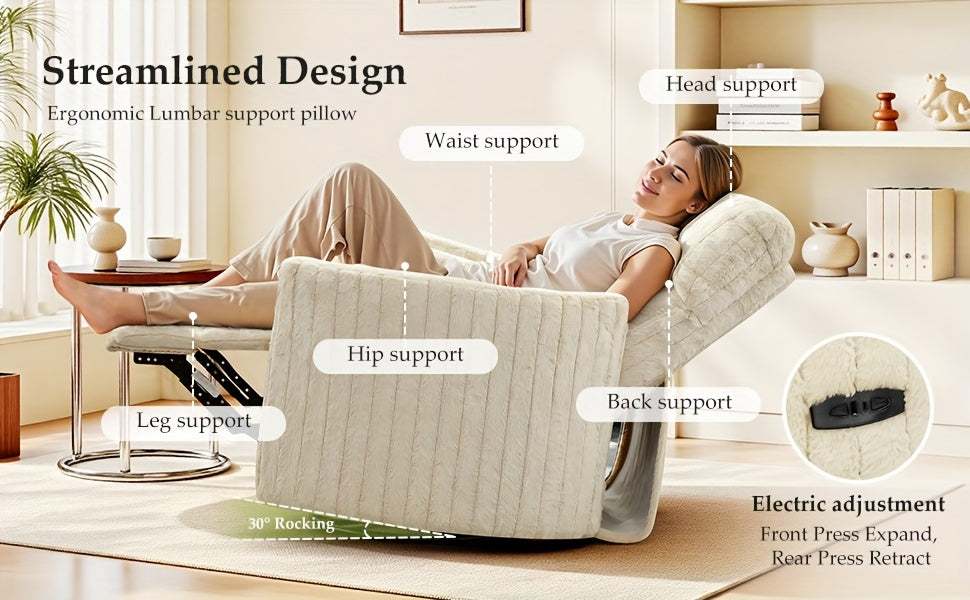 KERDOM 3-in-1 Electric Rocker Recliner Chair with 270° Swivel & Memory Foam, Heavy-Duty Rocking Recliner Sofa Bed with Global Voltage (110-240V), Plug-in Floor Design (No Wood Parts) - Beige/Yellow/Gray