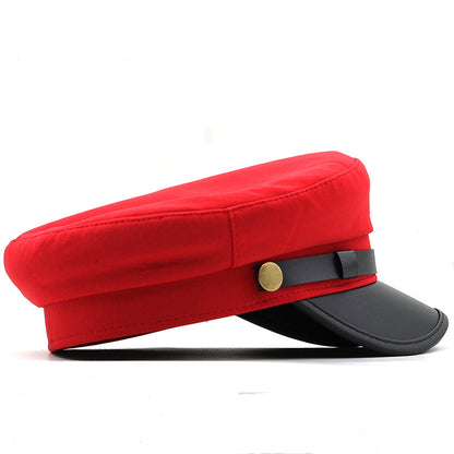 Women's Nautical Anchor Beret Hat - Red & Black Yacht with White Anchor Emblem, Adjustable Buckle Closure, Large Head Size for Face, All-Season Lightweight French-Style for Sailing, Parties & Maritime Events