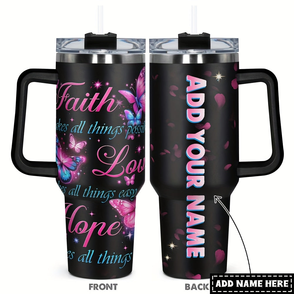 Custom 1pc, Personalized 40 Oz Tumbler with Lid, Featuring a Humorous Print about Faith, Love, And Hope. This Stainless Steel Water Bottle Makes a Great Gift for Christmas, Thanksgiving, Halloween, Birthdays, And Is Perfect f