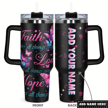 Custom 1pc, Personalized 40 Oz Tumbler with Lid, Featuring a Humorous Print about Faith, Love, And Hope. This Stainless Steel Water Bottle Makes a Great Gift for Christmas, Thanksgiving, Halloween, Birthdays, And Is Perfect f