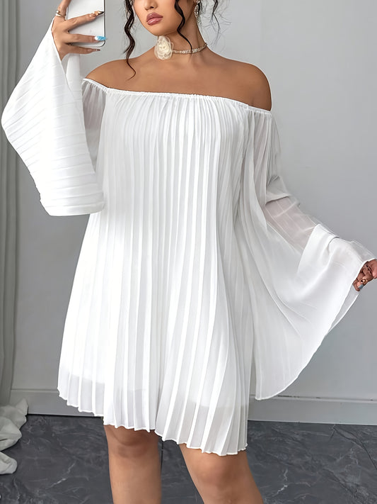 Plus Size - Plus Size - Plus Size - Plus Size - Elegant Off-Shoulder Long Sleeve Maxi Dress for Women - Chic Ruched Design, Solid Color, Flowy A-Line Silhouette, Perfect for Spring/Summer/Fall, Casual to Formal Wear, Casual S