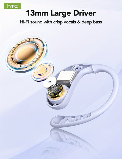 1pc HTC NE28 Open-Source OWS Translation Earbuds with 6.0 Low Latency, Wireless, USB Charging, Battery, 5W Power for Learning, Sports, Work, OWS Translation Earbuds, Learning Audio, Sleek Earbuds, Modern Design, Durable Earbu