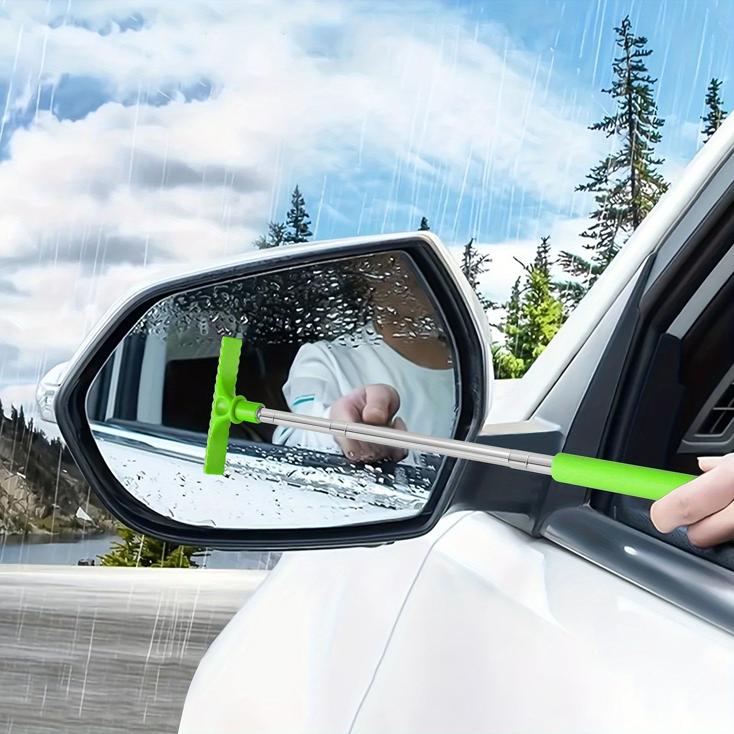 1pc Extendable Car Window Cleaner Sponge & Brush - Portable Manual Water Scraper for Rearview Mirrors, Non-Electric Ergonomic Design with Ergonomic Handle, Durable Bristles for Quick Cleaning, Car Cleaning Accessories