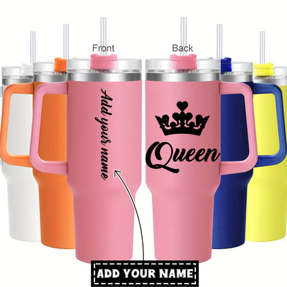 1pc HSDIOKL Queen 40oz Stainless Steel Tumbler - Double Wall Vacuum Insulated Travel Mug - Customizable with Crown & "Queen" Design - Pink Lid - Perfect for Halloween, Christmas, Thanksgiving Gifts - Gift Mug | Crown Motif Tu