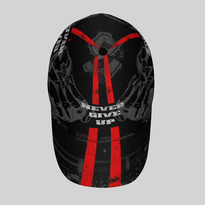 CuteHsJ Lightweight Sun Hat - Adjustable Snapback Baseball Cap with "Never Give Up" Motivational Design, Black/Red Color Scheme for Outdoor, Fishing, Halloween, Christmas, Parties - Breathable Sun Protection Hat for Men & Wom