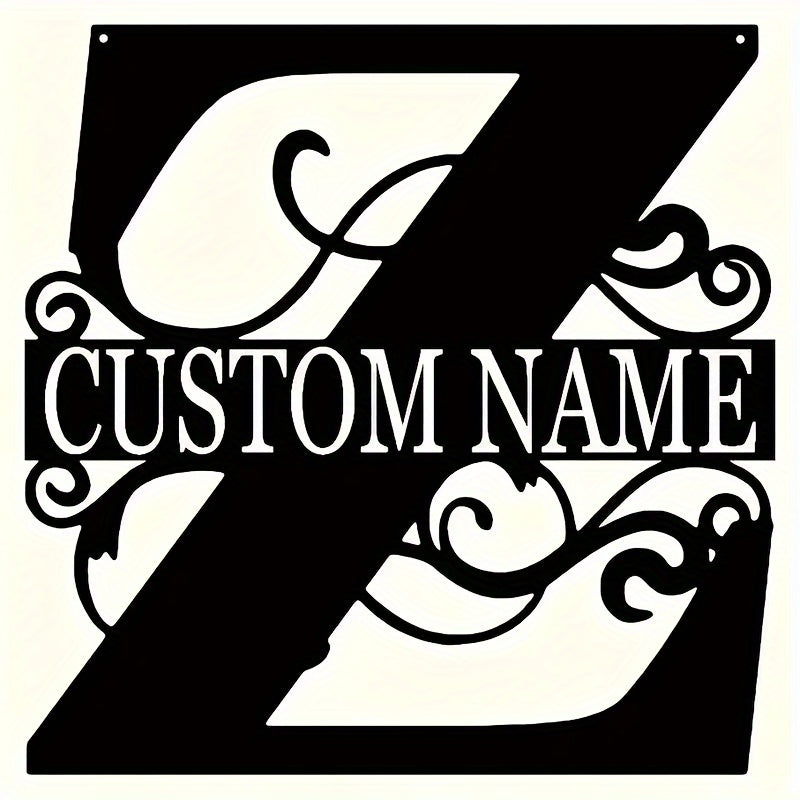 Customized Metal Surname Sign - Personalized Black Art Deco Wall Decor, Reusable Matte Finish, Detachable Pre-pasted Metal Accent - For Home Decor - Suitable for Living Room, Bedroom, Garden, Outdoor Spaces - Unique Gift for