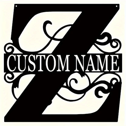 Customized Metal Surname Sign - Personalized Black Art Deco Wall Decor, Reusable Matte Finish, Detachable Pre-pasted Metal Accent - For Home Decor - Suitable for Living Room, Bedroom, Garden, Outdoor Spaces - Unique Gift for