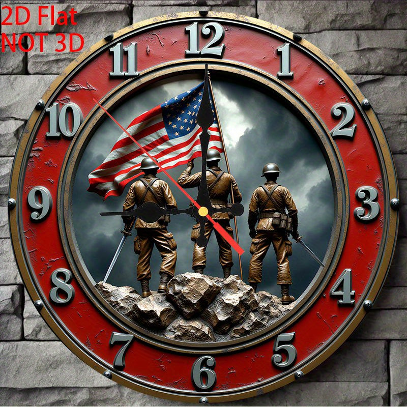 Marine Corps Logo Wall Clock - Large 9.8 Inch Retro Wood Frame, Quartz - Non-Luminous, Army/Navy Design with Emblem for, Office, for Cave, Veterans Gift, Easy-to-Read Large Face, 2D Flat