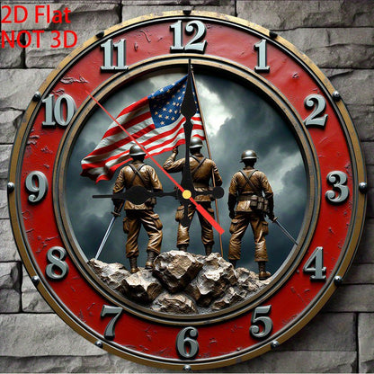 Marine Corps Logo Wall Clock - Large 9.8 Inch Retro Wood Frame, Quartz - Non-Luminous, Army/Navy Design with Emblem for, Office, for Cave, Veterans Gift, Easy-to-Read Large Face, 2D Flat