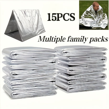 15pcs Family Pack Thermal Insulation Blanket, Double-Sided Film Insulation Blanket, Suitable for All Seasons, Hiking Rescue and First Aid Space Efficiency Survival Equipment, W, Z, Thermal Blanket, Survival Kit, Camping Equip