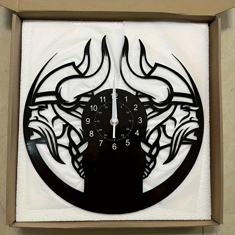 Viking Characters LED Vinyl Record Wall Clock, The Fjord Home Wall Clock Silent Clock Unique Design Wall Art Oginal Gift For Viking Fans Birthday, Halloween, Christmas, For Living Room Bedroom, Room Decor, Home Decor, Kitchen