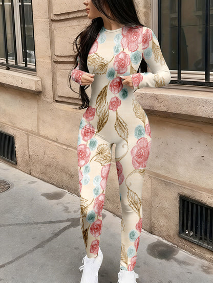 Asual Fashionable Sexy Long Sleeved Tight Fitting Jumpsuit Autumn Women's Trendy Printed Jumpsuit Top Women's Clothing