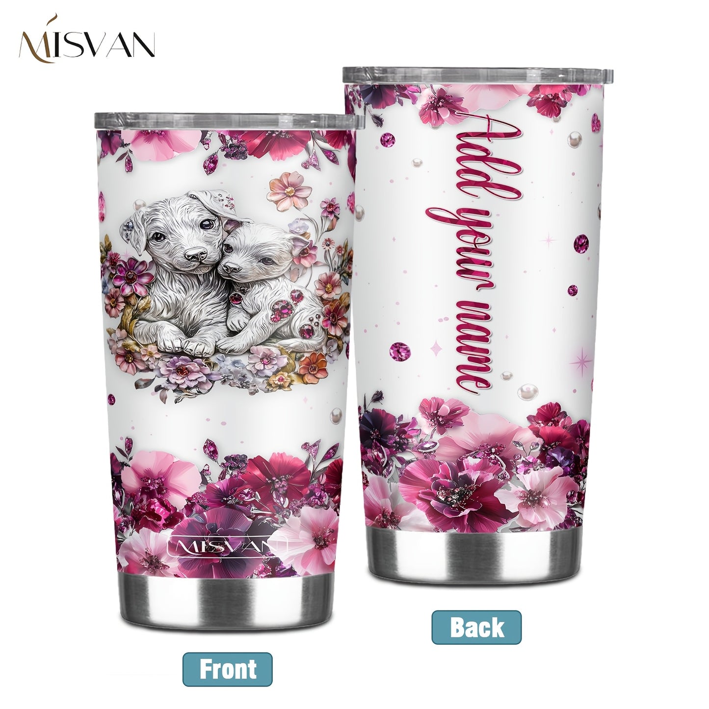 1pc Customized Name Stainless Steel Tumbler | 20oz/22oz/40oz Insulated Water with Lid, Reusable, Round Shape, 304 Stainless Steel, Ideal for Easter, Thanksgiving, Father'S Day, Mother'S Day, Graduation, White Diamond Butterfl