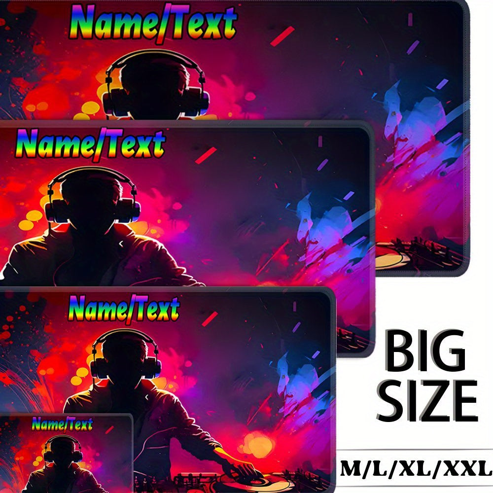 Custom DJ-Themed Gaming Desk Mat with Non-Slip Base & Personalized Text/Name - Large Computer Mouse Pad for Music Producers, DJs, Office Setup - Washable Surface & Rubber Backing, DJ Headphones & Turntables Design - Ideal Gif